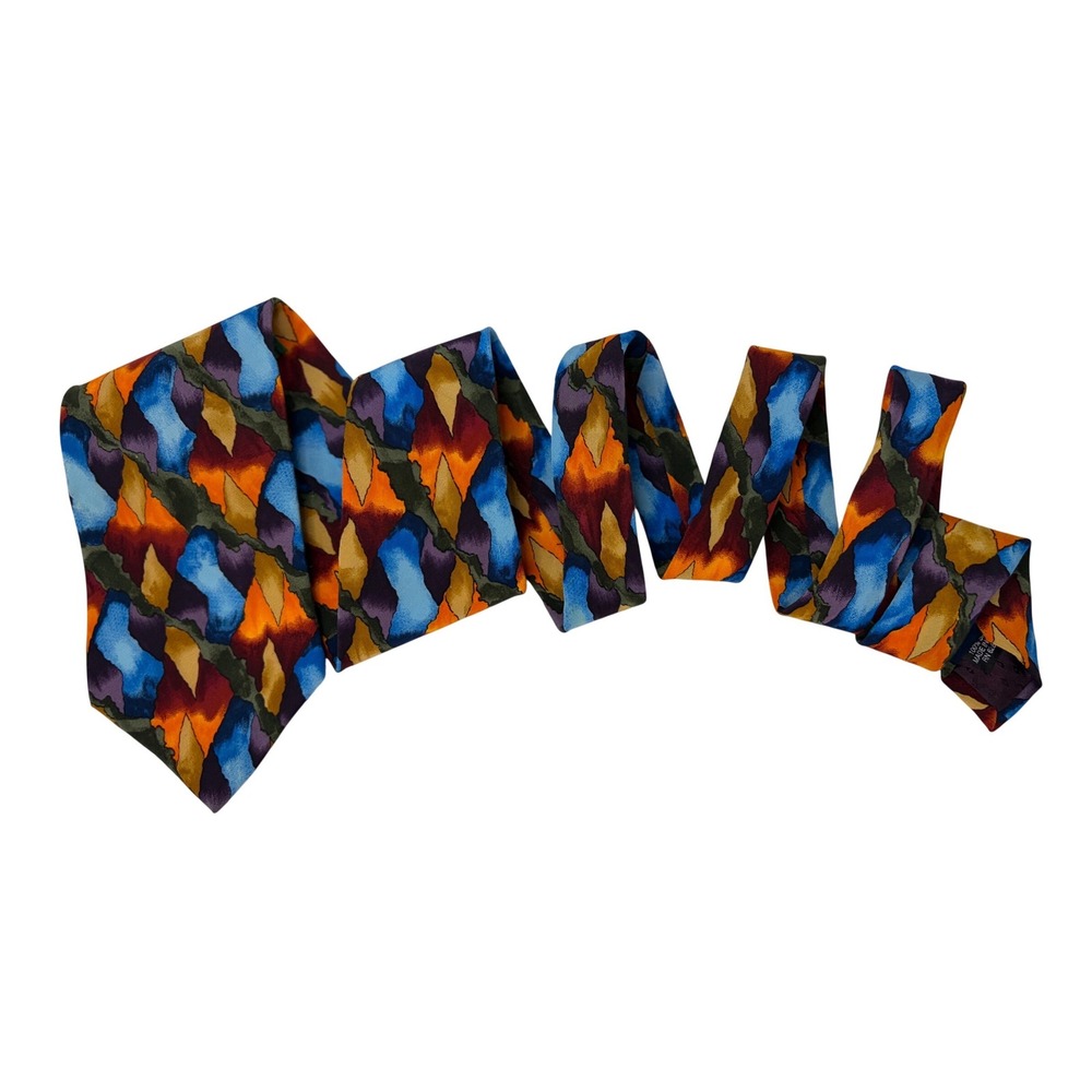 J. Garcia Mens Silk Necktie Abstract Geometric Blue Orange Purple Art Tie USA - Picture 2 of 9